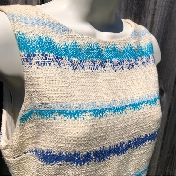 Alice + Olivia 2 Mini Dress Cream Blue Stripes Sleeveless Cut Out XS Everleigh - Picture 7 of 10